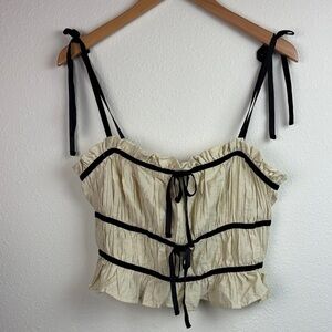 NWT Thirty Thirty LA, French Victorian camisole top elegant cream black rushed L